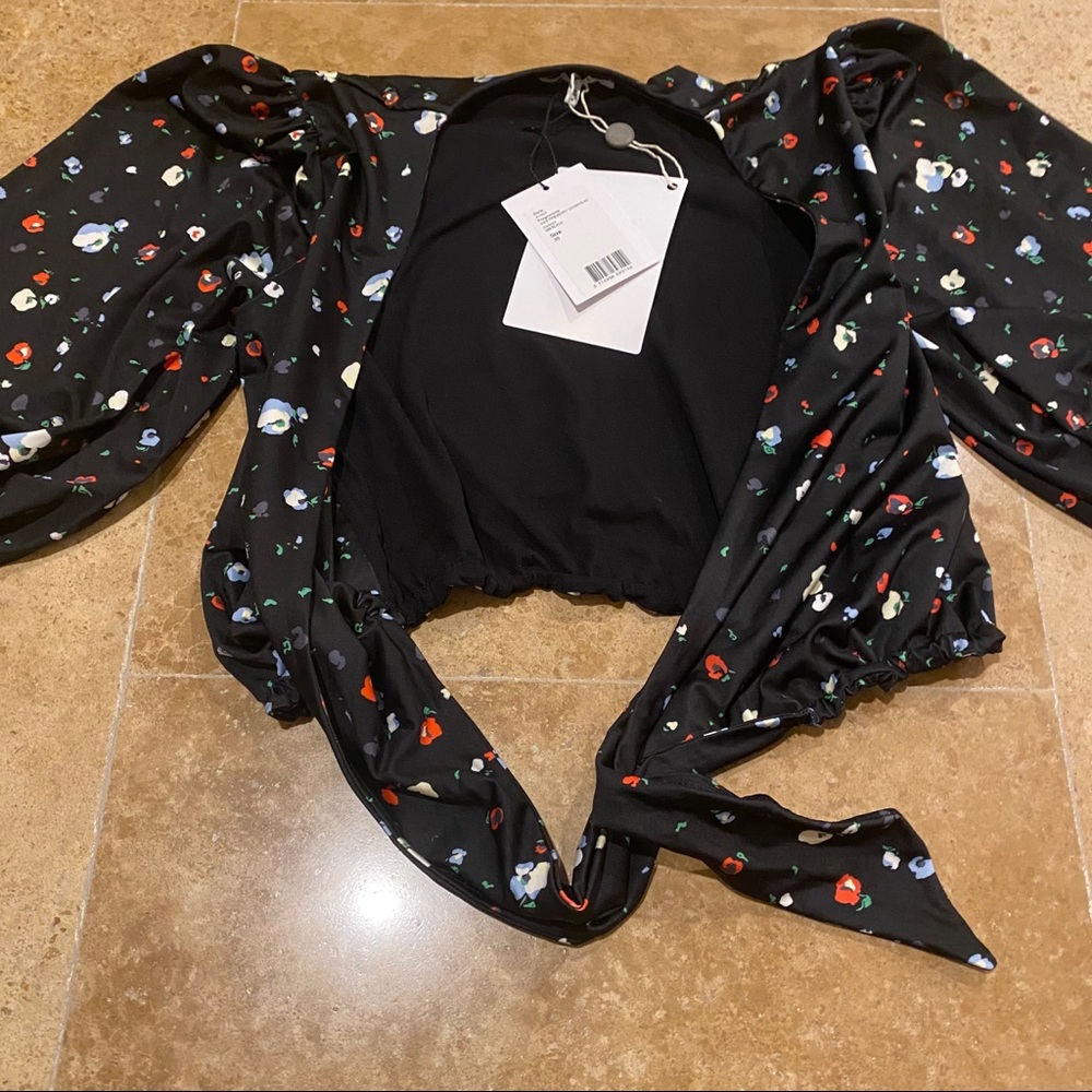 Ganni cropped Tie front-floral shirt Size 2 - Picture 7 of 11